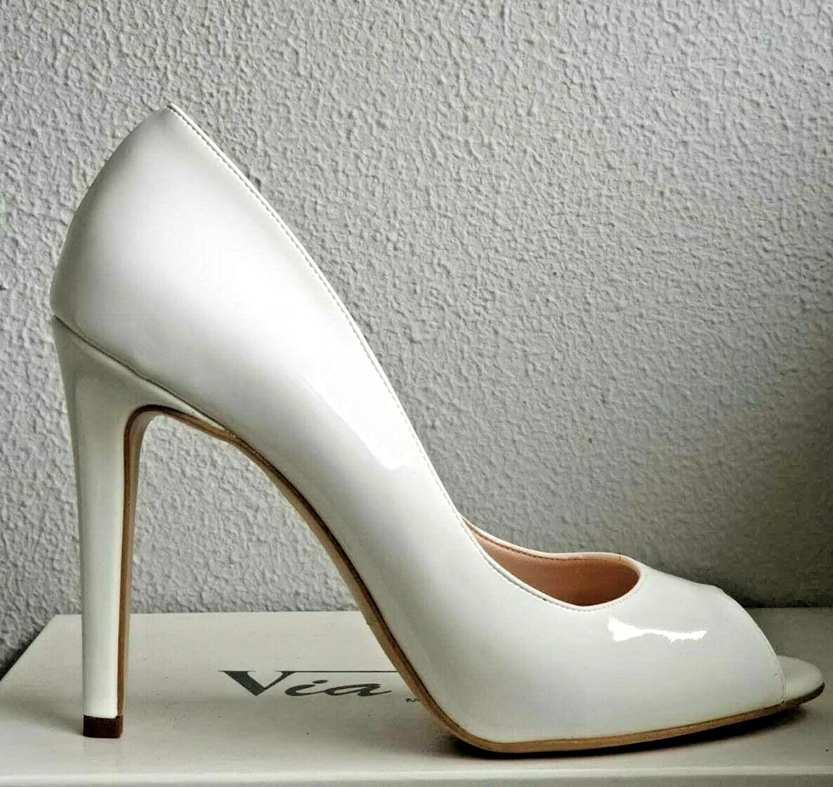 FUORI TUTTO Scarpe ITALY Pumps PeepToe Vernice Bianche Tacco a