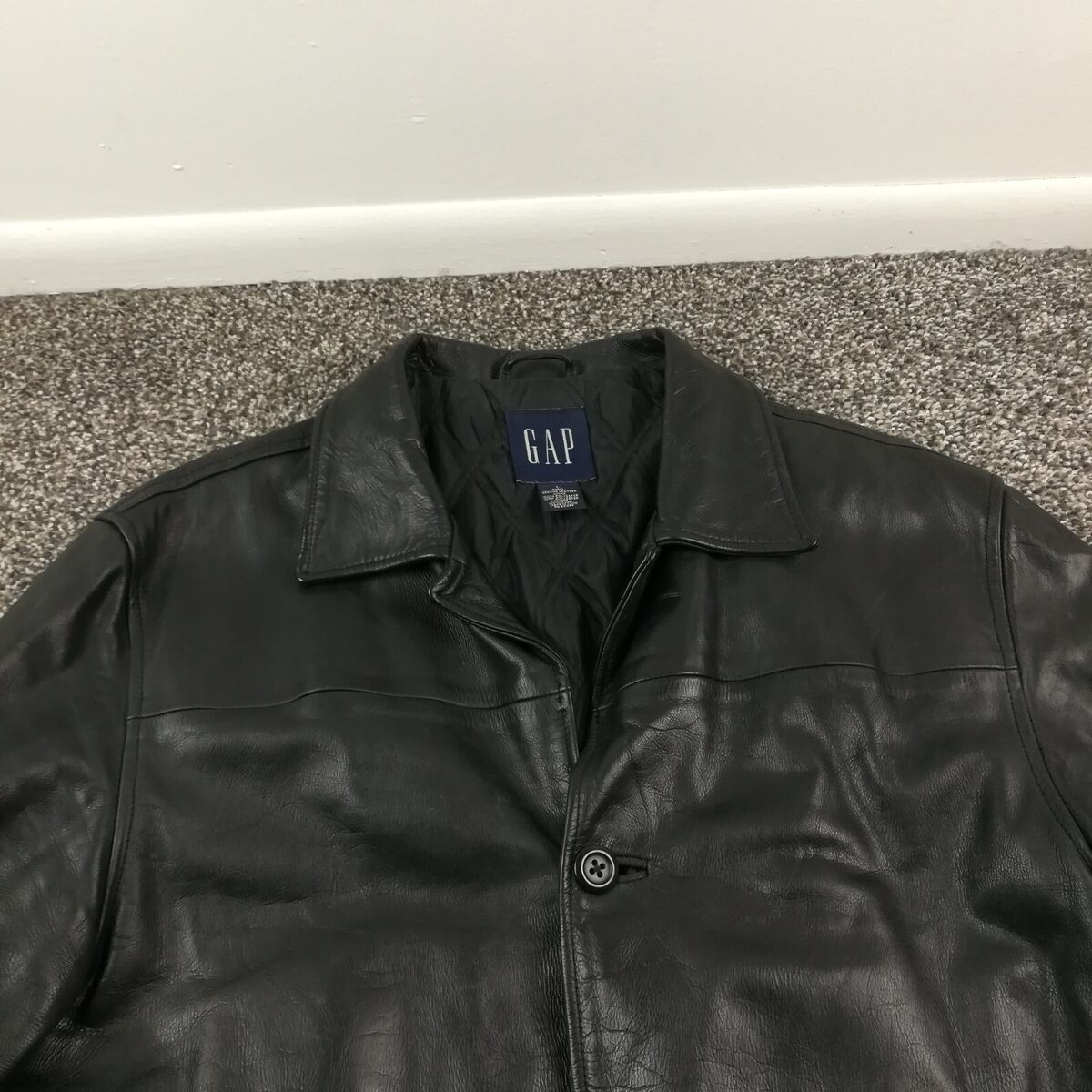 Vintage Gap Car Coat Leather Jacket Quilted Black Mens Large Vintage Gap Car Coat Leather Jacket Quilted Black Mens Large