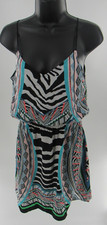 Women's Express Abstract Print Black White Neon Orange Blue Dress Size Small P