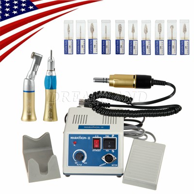 Dental Lab MARATHON 35K Rpm Electric Micromotor Low Handpiece Burs*10 Golden CLK