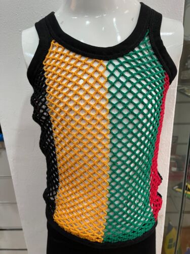 CHILD KIDS RASTA RED YELLOW GREEN & BLACK BINDING STRING/MESH VEST ROOTS CULTURE - Picture 1 of 2