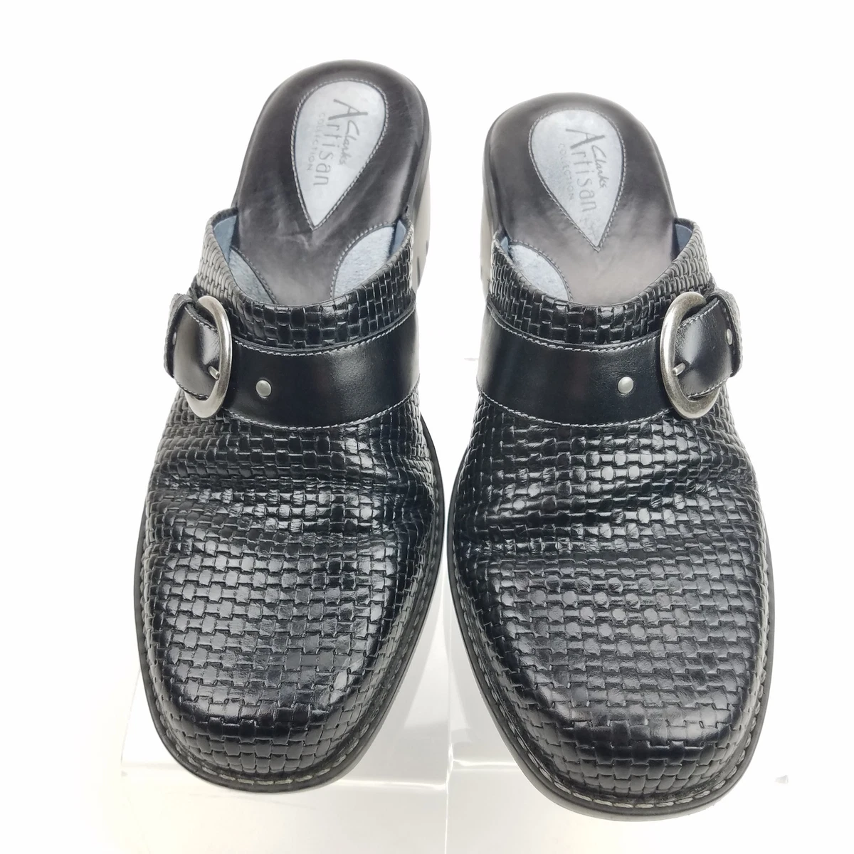 Clarks woven sales leather clogs