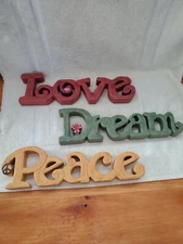 Wooden DREAM,  LOVE, PEACE  Signs Inspirational Wall ,Shelf ,Decor Sit/Hang