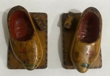 Pair Vintage Dutch Holland Child's Wooden Clogs Shoes Hand Carved and Painted