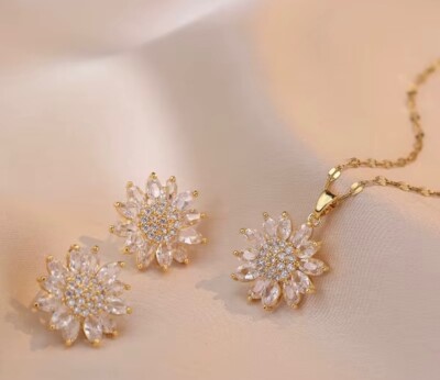 Pendant Necklace And Earrings Sunflower Women valentines gift Jewelry 