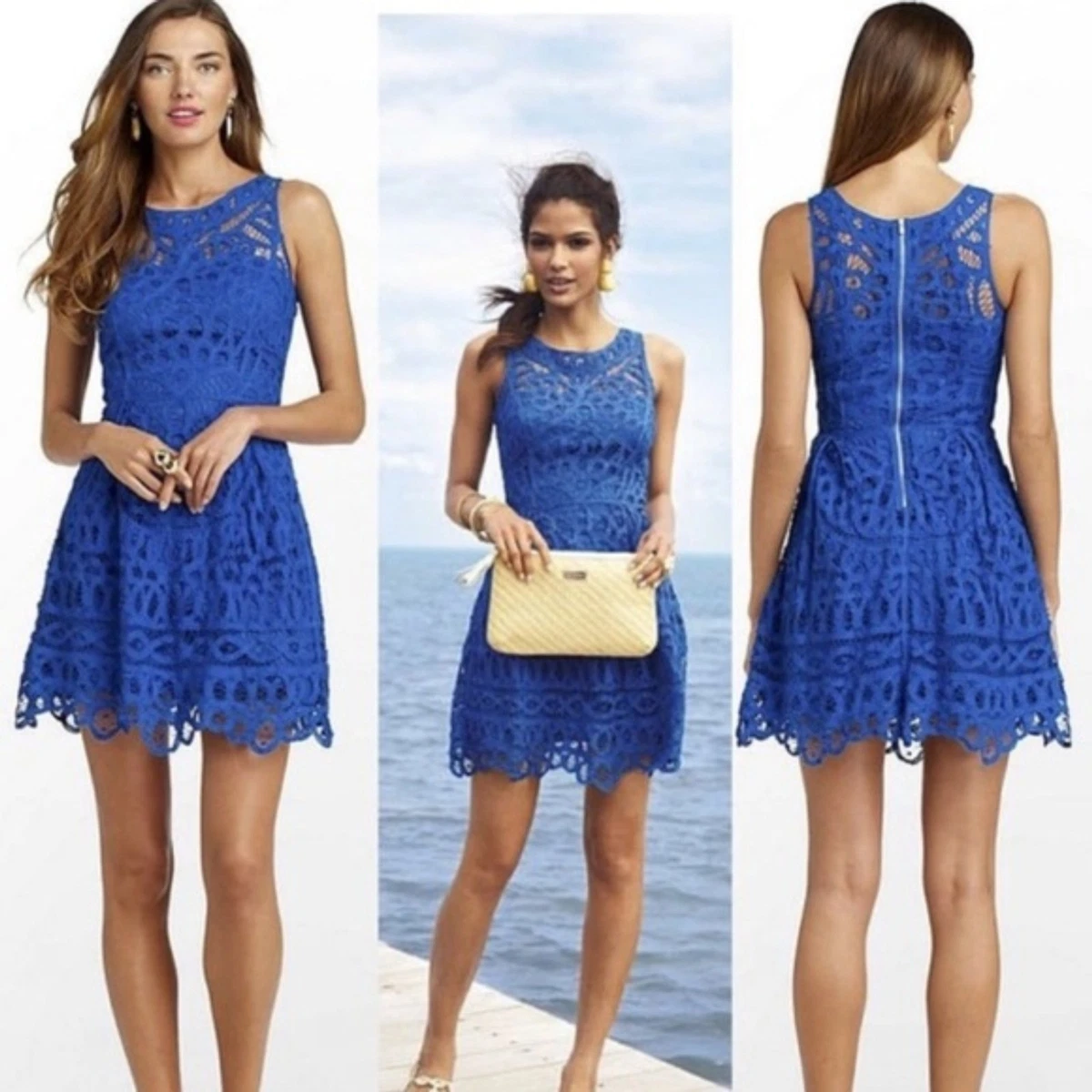 Lilly Pulitzer Foley Lace Overlay Dress Royal Blue Style 53010 SIZE MED