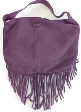 Ugg Xl  Suede Leather Fringed Shoulder Bag With Signature Ugg Lining, Purple.