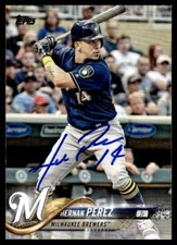 2018 Topps Baseball Card Hernan Perez Milwaukee Brewers #455 Signed