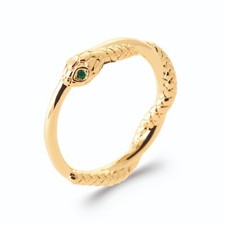 18 Carat Gold Plated Ring With Snake Wrapped Around. Green Zircon Scale