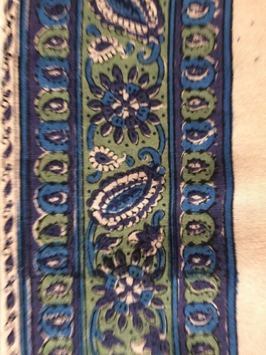 BRUNSCHWG & FILS Floral Trim blue green hand printed linen India remnants - Picture 5 of 7