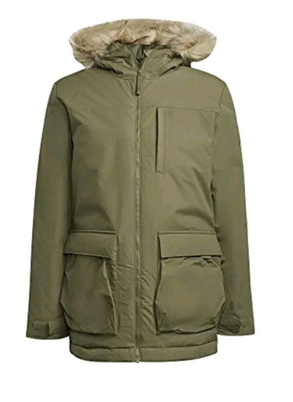 Men's Adidas Utilitas Olive Green Hooded Parka Jacket - Small