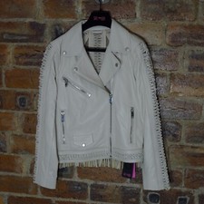 Save The Queen Stone Leather Fringed Jacket Size Small Nwt