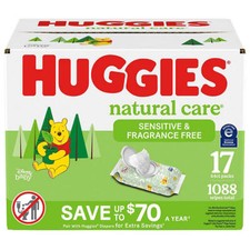 Huggies Natural Care Sensitive, Fragrance Free Baby Wipes, 17 Packs 1088 ct. 