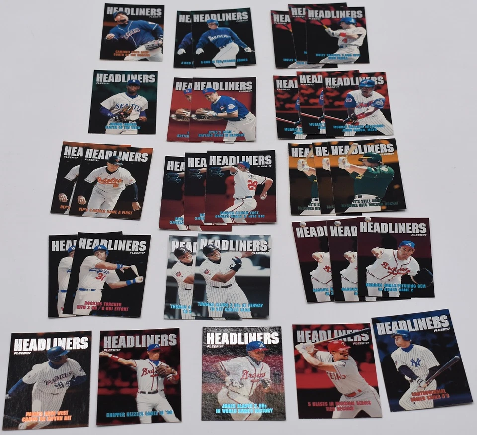 Lote de 32 tarjetas de béisbol Fleer Headliners 1997 láminas algunas dobles y triples 4-20 Foto 2 de 4