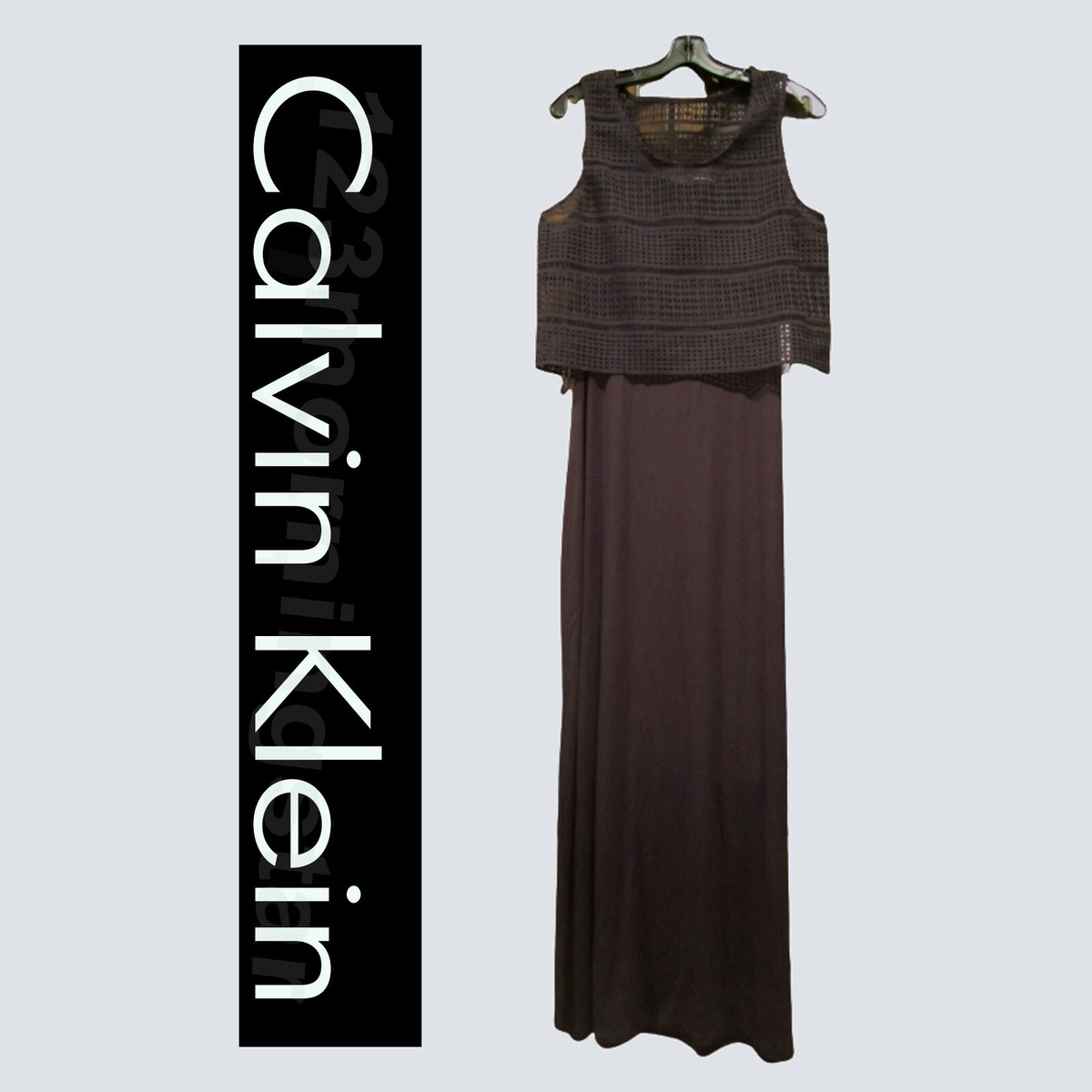 Calvin Klein NEW Crochet Cutout Crop Popover Bodice Maxi Dress