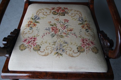 Antique Northern European Empire period armchair carved mahogany needlepoint - Picture 5 of 8