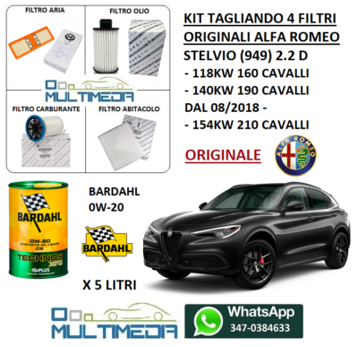 Kit 4 Filtri Per Alfa Romeo Stelvio/Giulia 2.2 Diesel - Aria, Olio, Abitacolo, Carburante - Foto 2