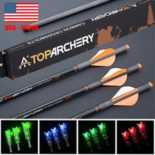 Toparchery 6 Pack 100% Pure Carbon Crossbow Arrows 20" Crossbow Bolts 3LED Nocks