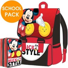 SET ZAINO E ASTUCCIO SCUOLA ELEMENTARE 3 ZIP MICKEY  MOUSE TOPOLINO 