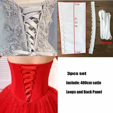 Zipper Replacement Knit Wedding Gown Corset Back Panel Loops Straps Satin Stocks