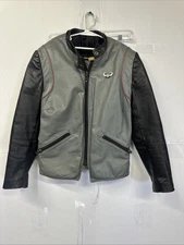 Vtg AMF Harley-Davidson leather jacket zippered pockets grey black Size: S/M?