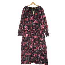 Image of Oasis Floral Maxi Dress UK 18 Women's Black Pink Long Sleeve BNWT