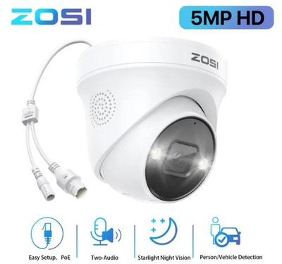 ZOSI 3K 5MP Dome Add on IP POE Security Camera Person Vehicle Detect 2 Way Audio