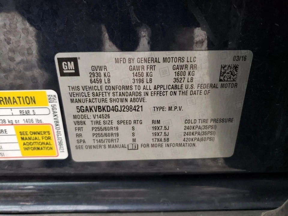 Espejo retrovisor Buick Enclave 2016 SUV usado fabricante de equipos originales 126 k millas 267-00143 Foto 2 de 4