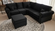 New Olympia 2C2 Corner Sofa – Black Plush Velvet – 240cm x 240cm Free Delivery.