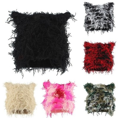 Crochet Beanies Hat Winter Warm Hat Outdoor Skiing Hat Cats Ear Caps for Autumn