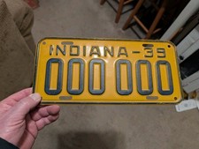  A++ HIGH QUALITY 1939 INDIANA SAMPLE LICENSE PLATE 000-000