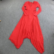 Alice + Olivia Dress Womens 2 Red Viscose Maxi Cutout Asymmetric Hem Long Sleeve