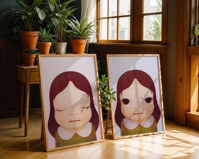 Set of 2 Yoshitomo Nara posters Cosmic Girl Eyes Open Closed Yoshitomo Nara