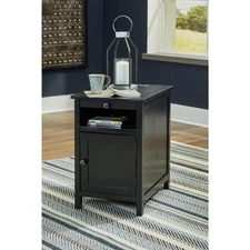 Treytown 15.5 in. Black Rectangle MDF Chairside End Table with USB Ports and Out