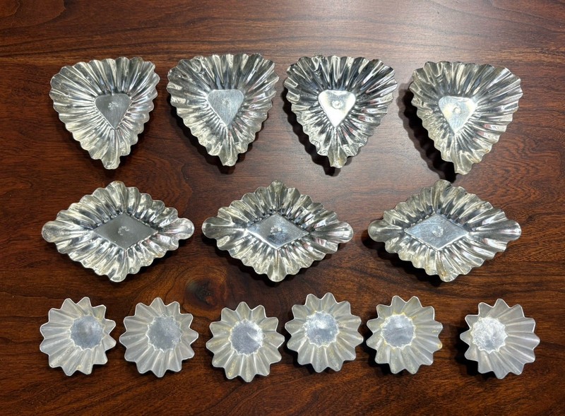 Vintage Set of 13 Fluted Tart Tins Made In Sweden Tinned Steel & Alum, 3 Shapes