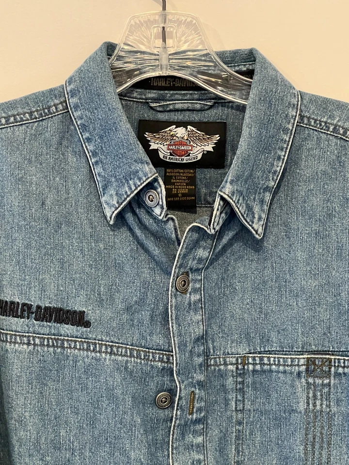 Camisa vaquera Harley-Davidson vintage para hombre talla S bordada espalda águila motociclista Foto 2 de 4