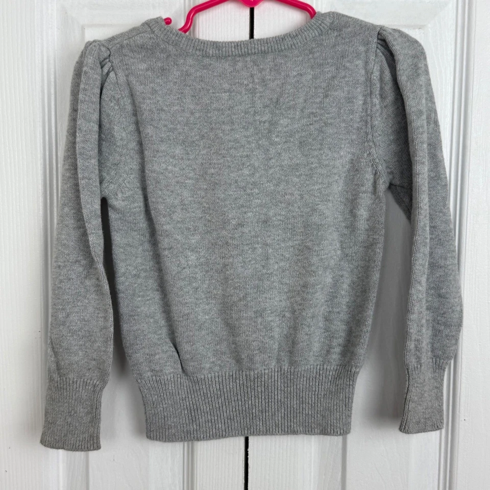 Girls Gray Cotton Sweater Fair Isle Bow Stripe Winter Holiday Classic Knit Top - Image 4 of 4