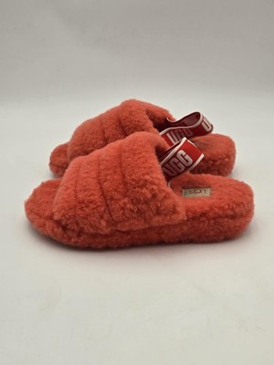 UGG Slippers Womens Size 7 Orange Fluff Yeah Slide Shearling Fuzzy Cozy Indoor