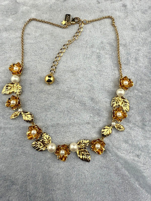 Kate Spade Flower Necklace Lavish Blooms Gold Tone Faux Pearl Signed 17 