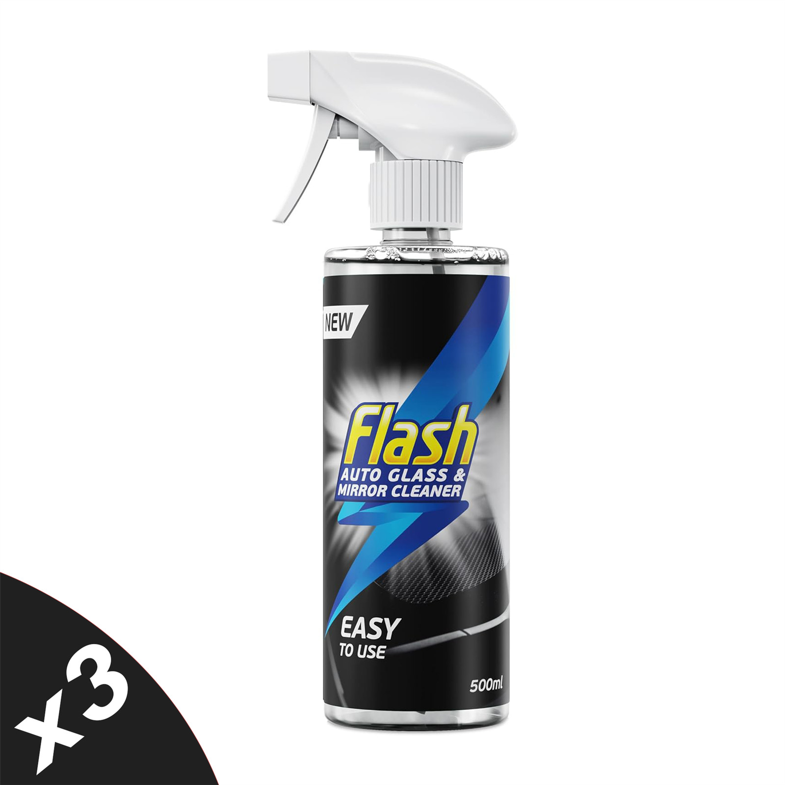 FLASH Glass & Mirror Cleaner Streak-Free Shine for Car Windows & Mirrors 3x500ml