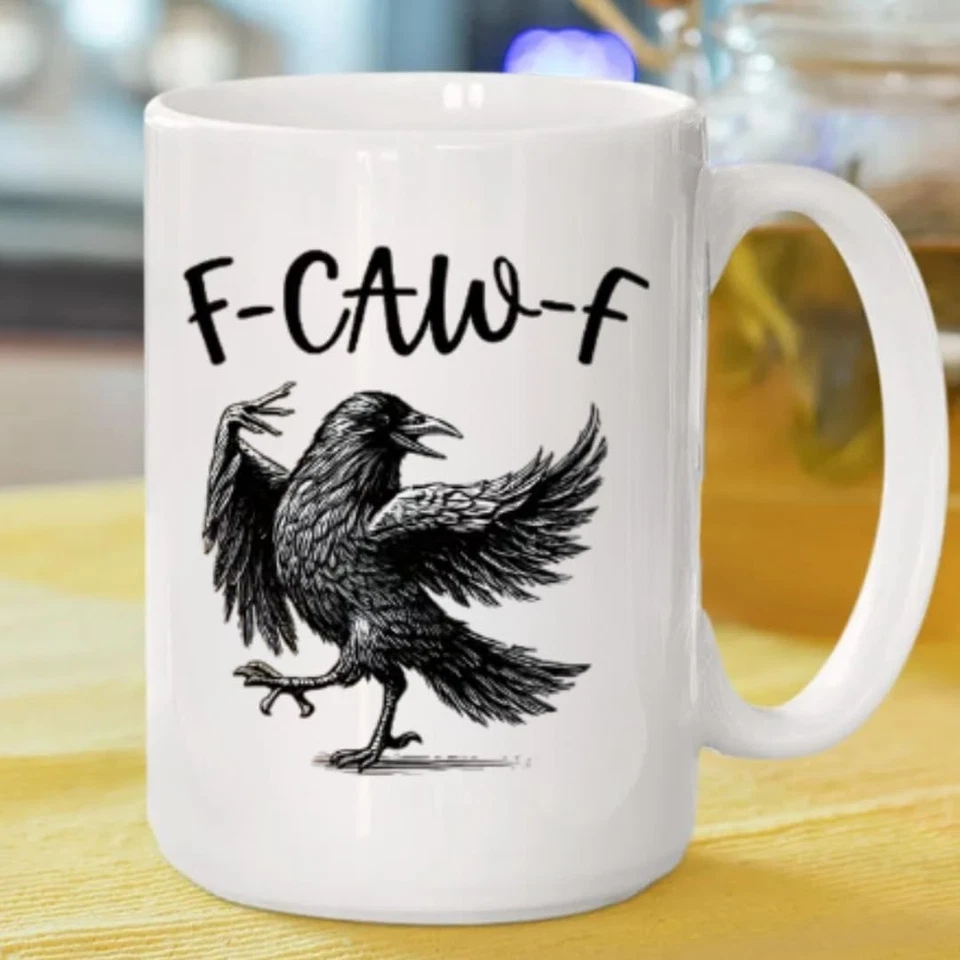 F-Caw-F Funny Crow Mug, Black Crow Moonlit Ravenn Coffee Mug