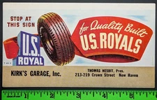 Vintage US Royals Tired Kirk's Garage New Haven Trade Card Blotter
