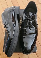 MEN'S BLACK TUXEDO DRESS SHOES faux patent leather Oxford Military 7