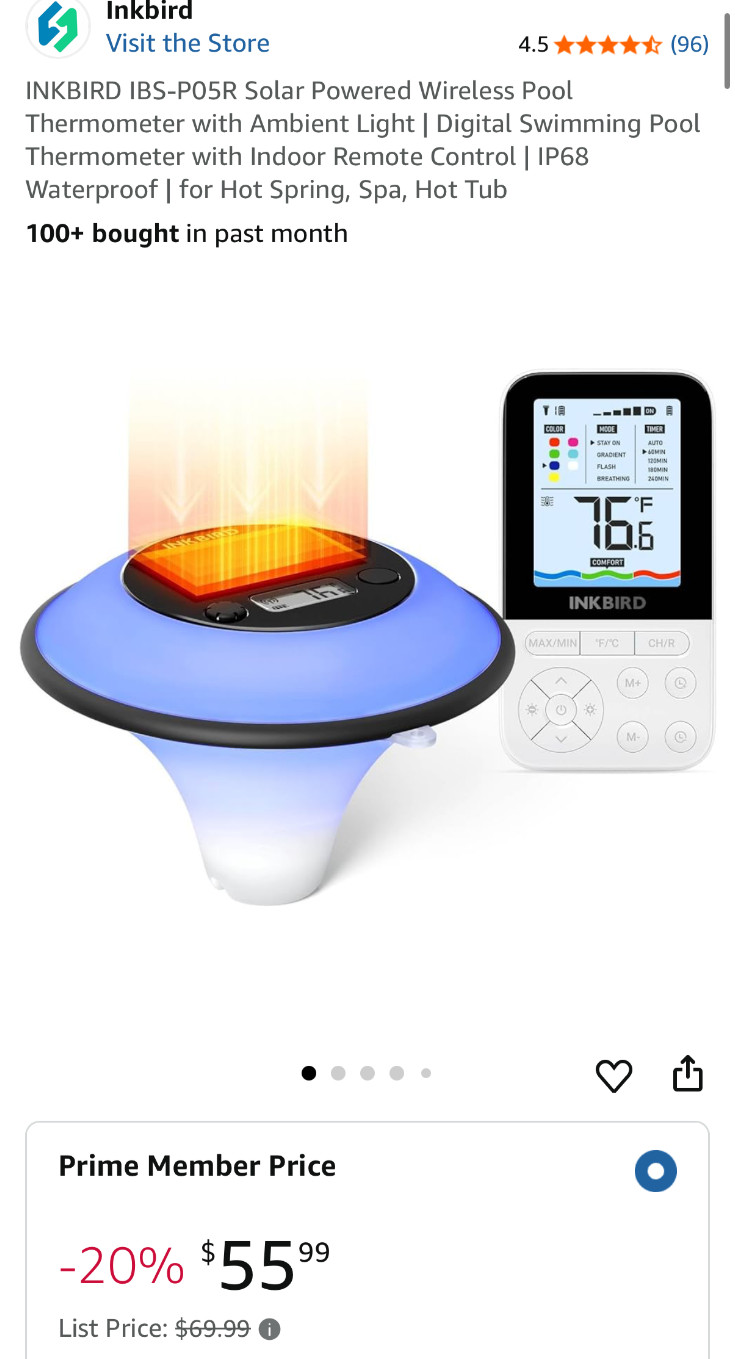 INKBIRD IBS-P05R Solar Powered Wireless Pool Thermometer with Ambient Light | Di
