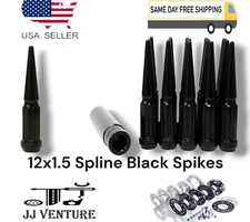 24x Black 4.5" M12x1.5 Spline Spike Lug Nut+Key Fit Toyota Tacoma 4Runner &More