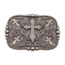 Men Women Belt Buckle Rusty Silver Color Metal Western Cross Religious Fashion