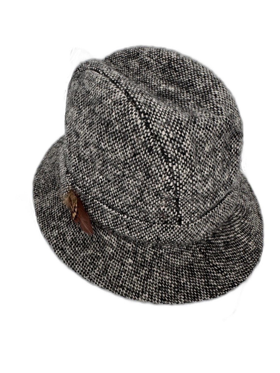 Donegal Wool Tweed Walking Hat Feather Ornamentation Classic Irish