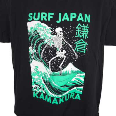 Surf Japan T Shirt Mens Size Large Black Kamakura Surfing Skeleton