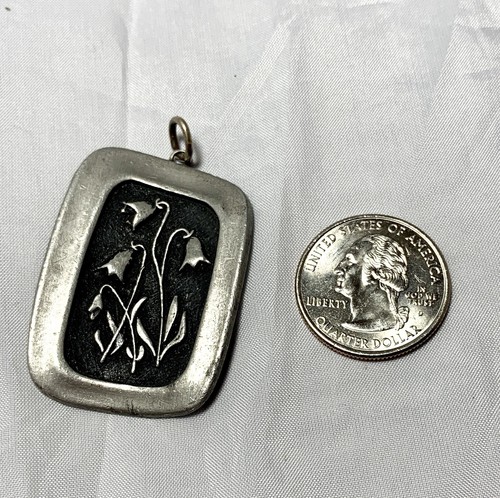 Vintage Pendant Signed R.Tennesmed Sweden Pewter? Portrait Of Flowers Pendulant - Picture 9 of 10