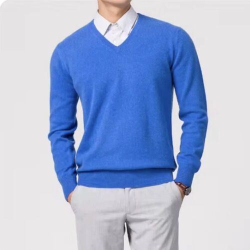 Classic pullover V-neck sweater for men Autumn-winter cashmere cotton blend - Picture 28 of 34